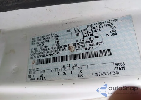 2004 Ford E-350 Super Duty Commercial/Recreational from USA, damaged, VIN 1FTSS34L94HA23910